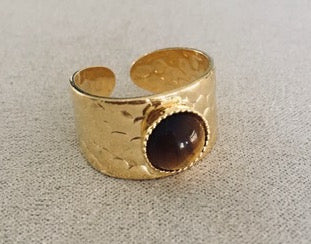 Bague martelée avec cabochon 8 mm